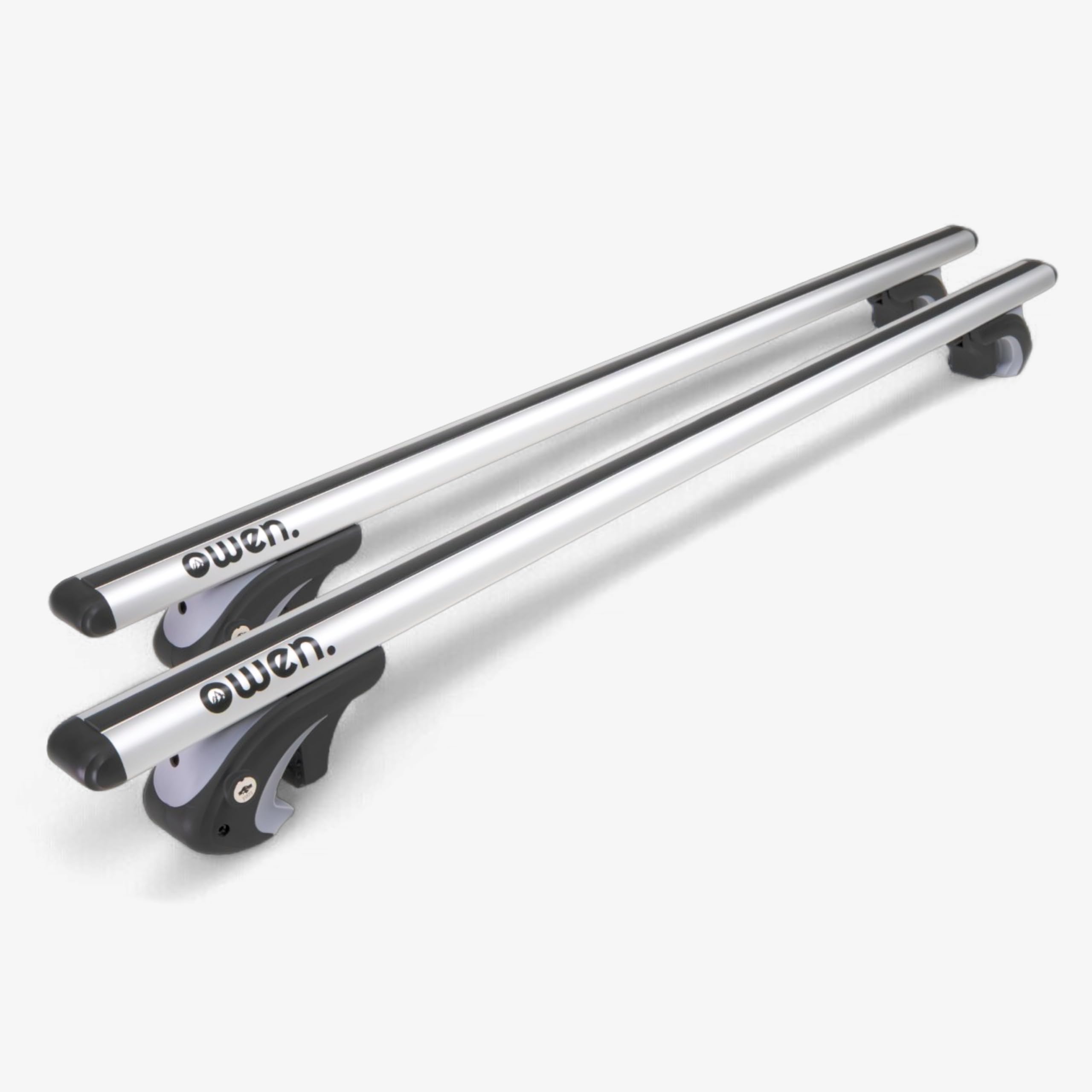 OWEN 5.0 Barres de Toit Transversales | 120 cm | Aluminium Argent | 90 kg | pour Rails Ouverts | Aérodynamique & Sécurisé | Installation Facile | Porte-Bagage Universel