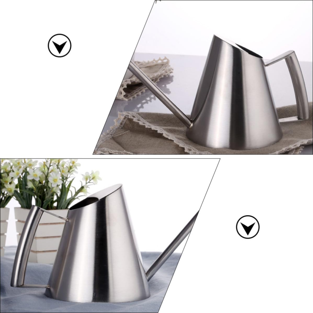 CALLARON Gießkanne für Zimmerpflanzen aus Edelstahl Metall Gartengießkanne 1500ml Silber Rund mit Ergonomischem Griff für Innenbereich und Garten