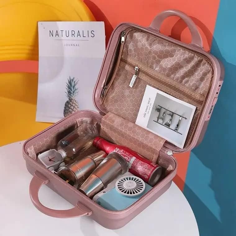 Image of Portable Hard Shell Cosmetic Bag Travel Case, Small Travel Hand Luggage With Elastic Band, Mini Abs Carrying Makeup Case Suitcase (T-Rose-Gold), 5 Cms