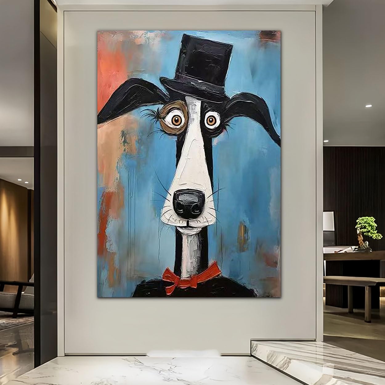 Nowoczesny europejski amerykański abstrakcyjny obraz dekoracyjny z motywem szczeniaka (55 x 75 cm/z ramą)
