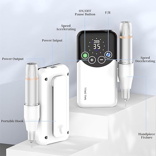 Miniatura 7 de ANBEISTEE Taladro de uñas profesional recargable de 35000 RPM, control de pantalla táctil, batería de más de 15 horas, kit de lima de uñas eléctrico