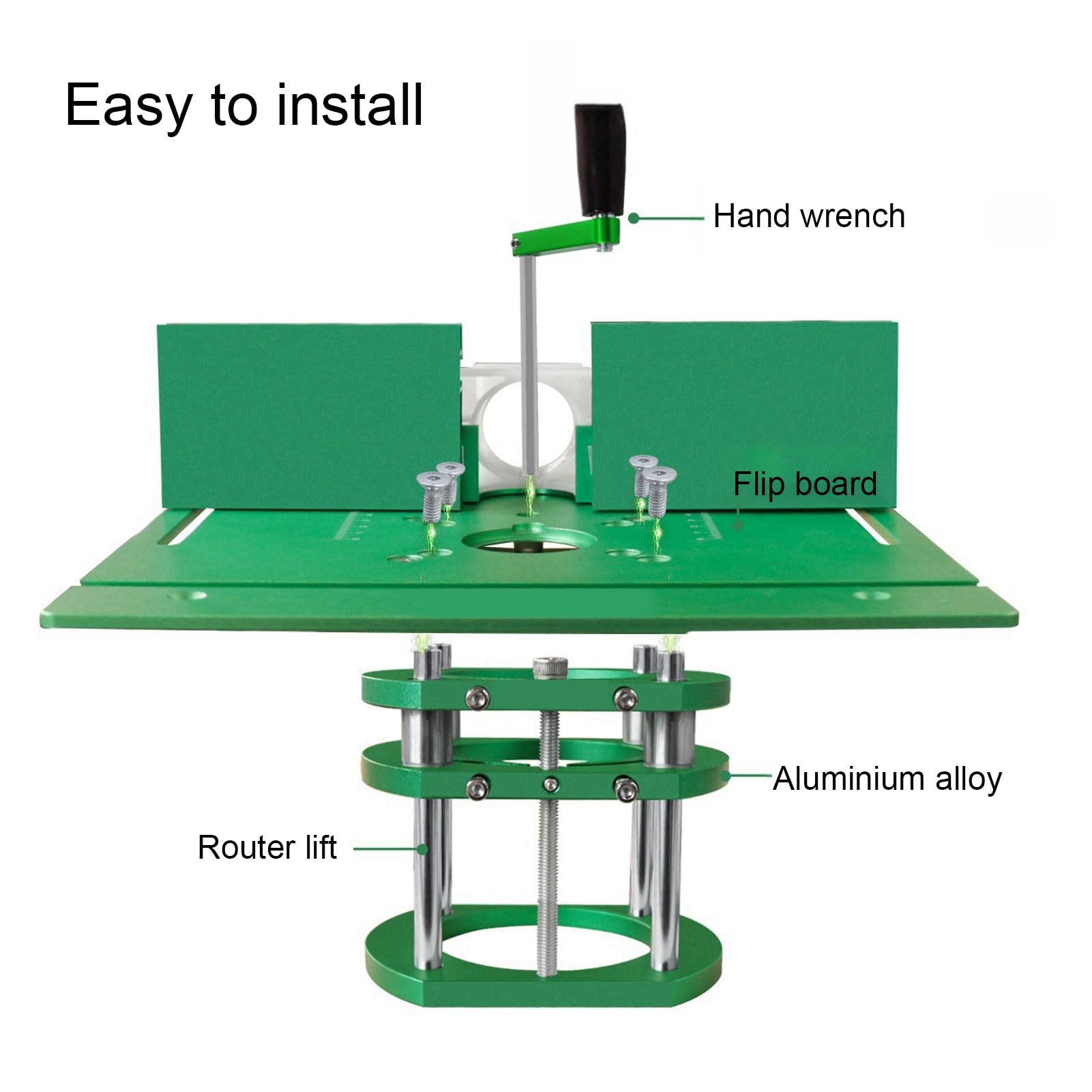 Fabater de Placa de Fresado para Carpintería de Alta Precisión, Kit de de Fresado Manual Versátil, Elevador de Mesa Verde Estable para Mayor Eficiencia, Ideal para Entusiastas del Bricolaje