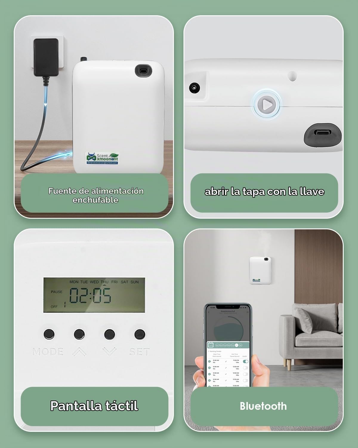 Mxmoonant Difusor de Aceite Esencial sin Aguacon con Niebla Fría, Que Cubre 60-100㎡, Botella de Aceite de 200ml, de Pared, App Control&Timer, para Habitación Grande, Hotelaria, Restaurante