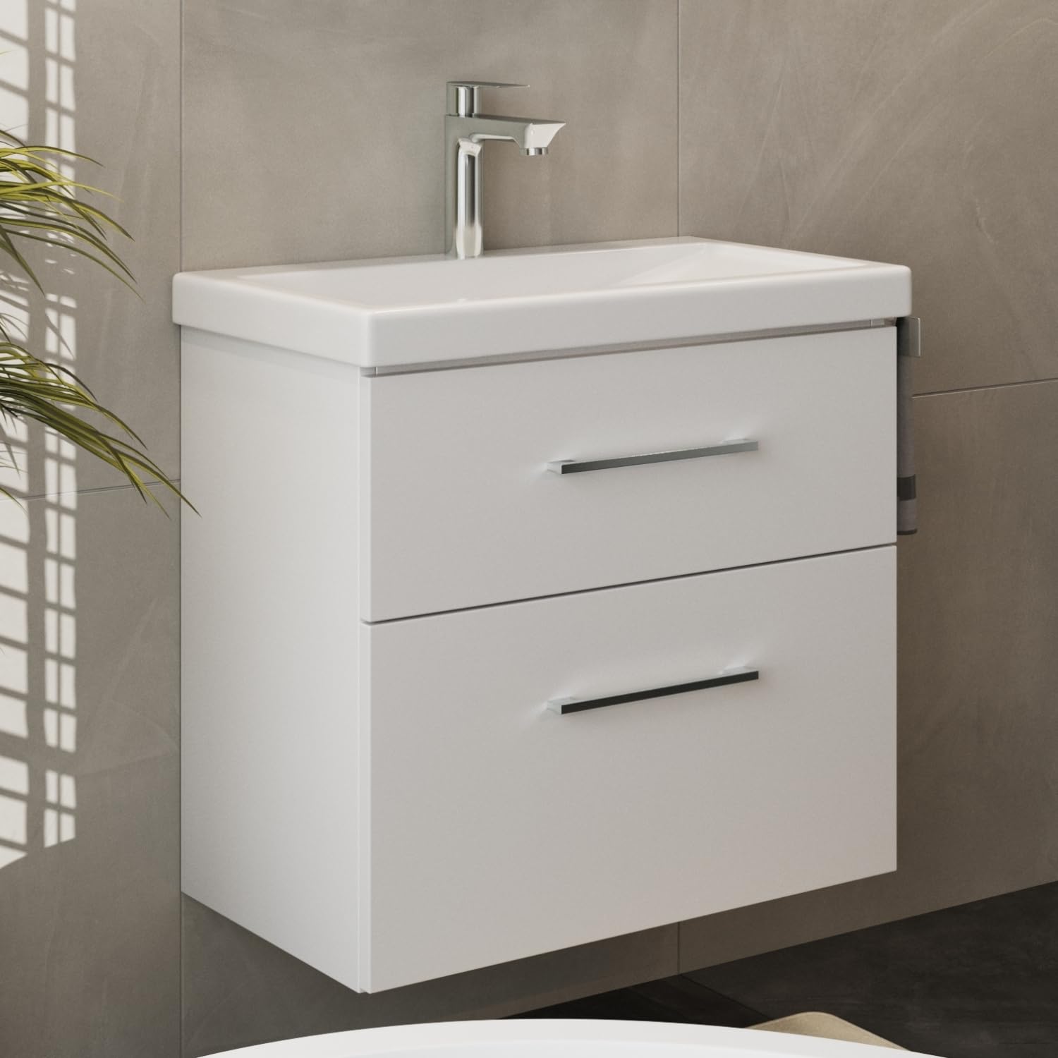 Planetmöbel Set di mobili da bagno lavabo con mobiletto 63 x 60 x 36,5 cm, mobile lavabo moderno per bagno e WC ospiti, bianco
