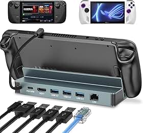 Base Dock Station 6 em 1, Compatível com ROG/Steam Deck, com HDMI 4K /60Hz, Ethernet de 1000 Mbps, Carregamento Rápido 100W PD e 3 Portas USB3.0