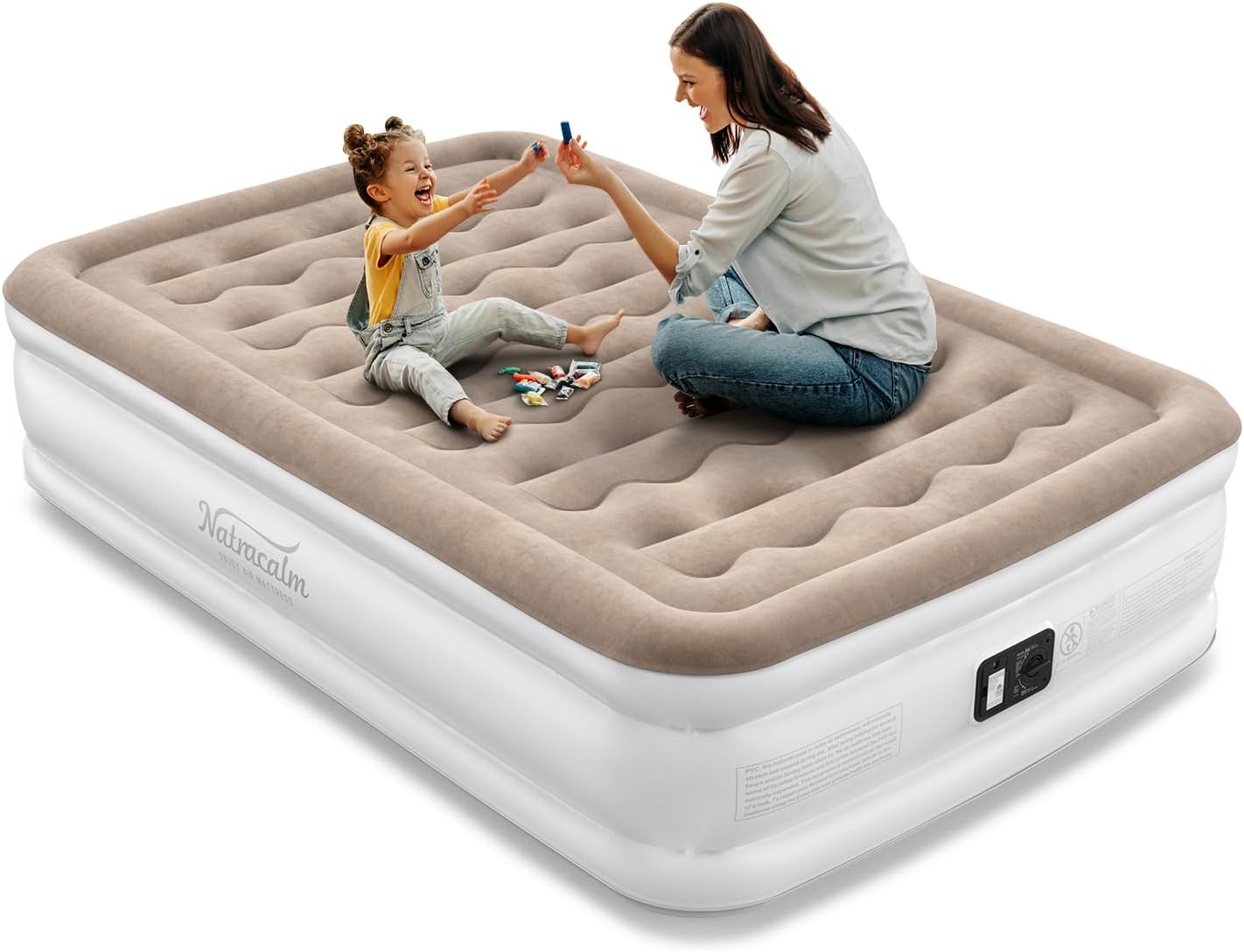 Air Mattress Full with Built in Pump, Blow Up Mattress Full, Upgraded Inflatable Mattress for Camping Guest Home, Comfort and Portable, Air Bed, colchon inflable Light Brown Full
