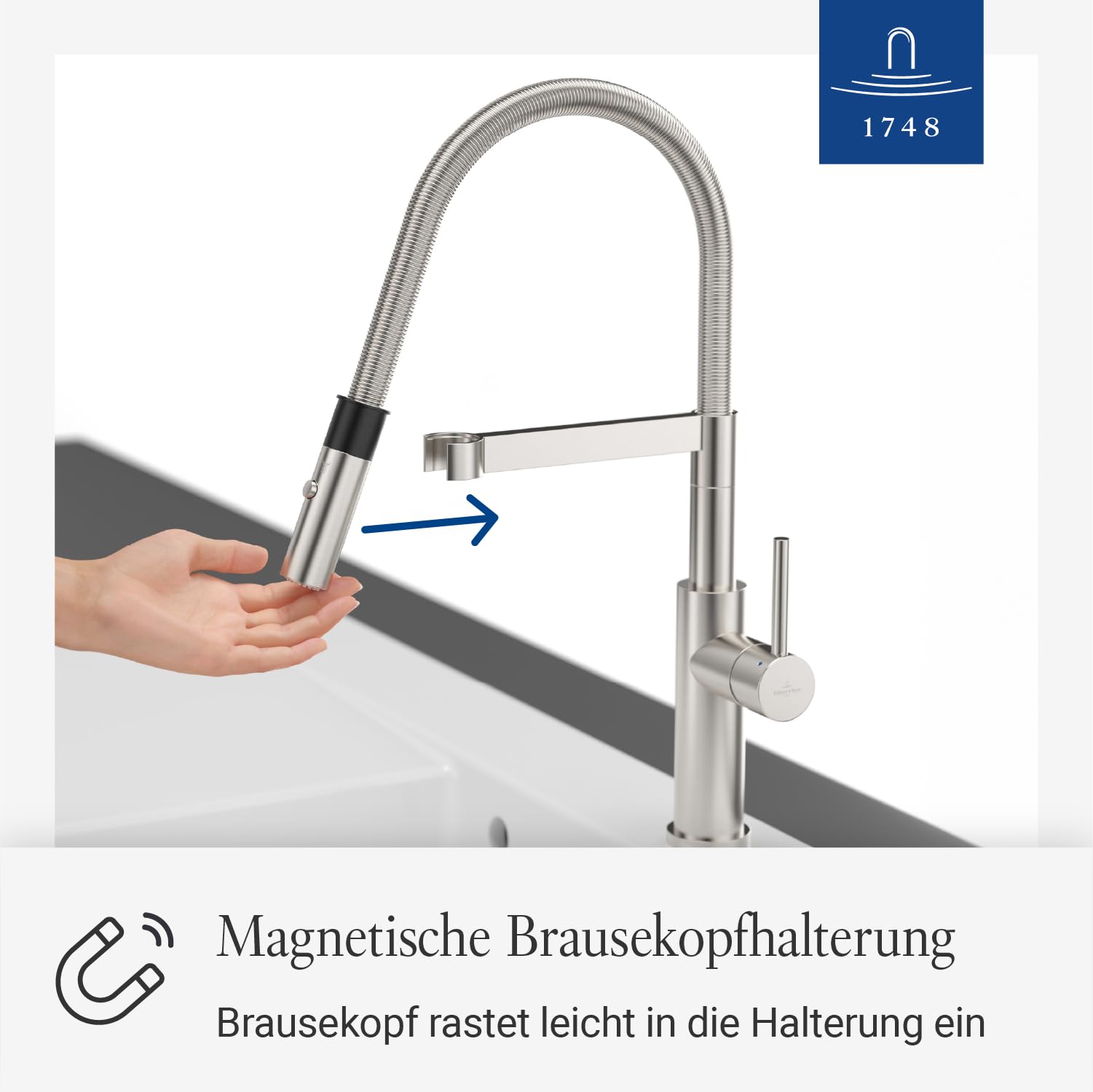 Villeroy & Boch Steel Expert 2.0 Küchenarmatur, Hochdruck, Wasserhahn Küche mit Umschaltfunktion und schwenkbarem Auslauf, Spültischarmatur wassersparend, Auslauf Höhe 170mm, Edelstahl massiv