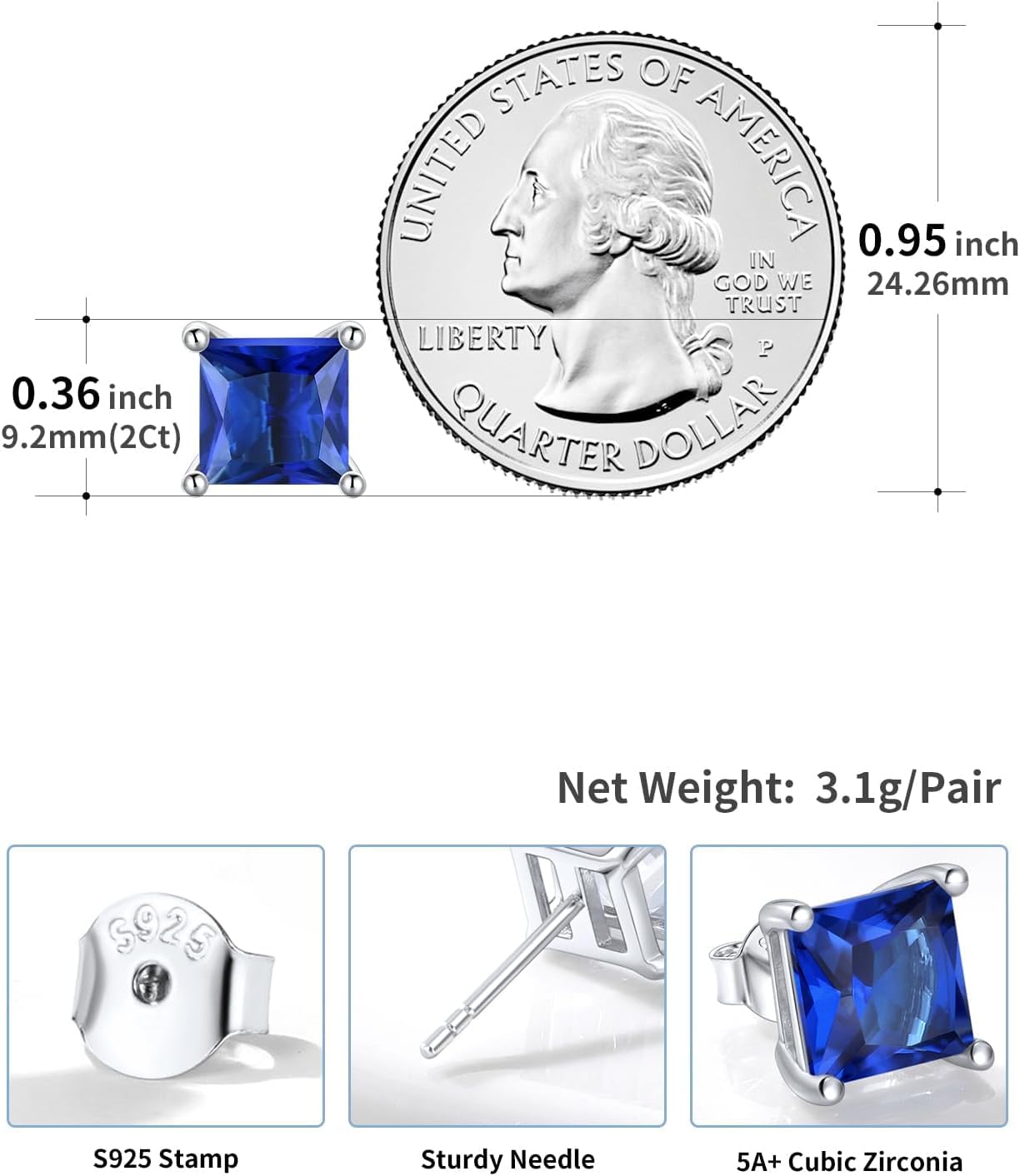 SILVERCUTE 925 Sterling Silver 2ct Birthstone Stud Earrings,Hypoallergenic Round/Heart/Square Birthstone Earrings for Women Birthday Christmas Jewelry