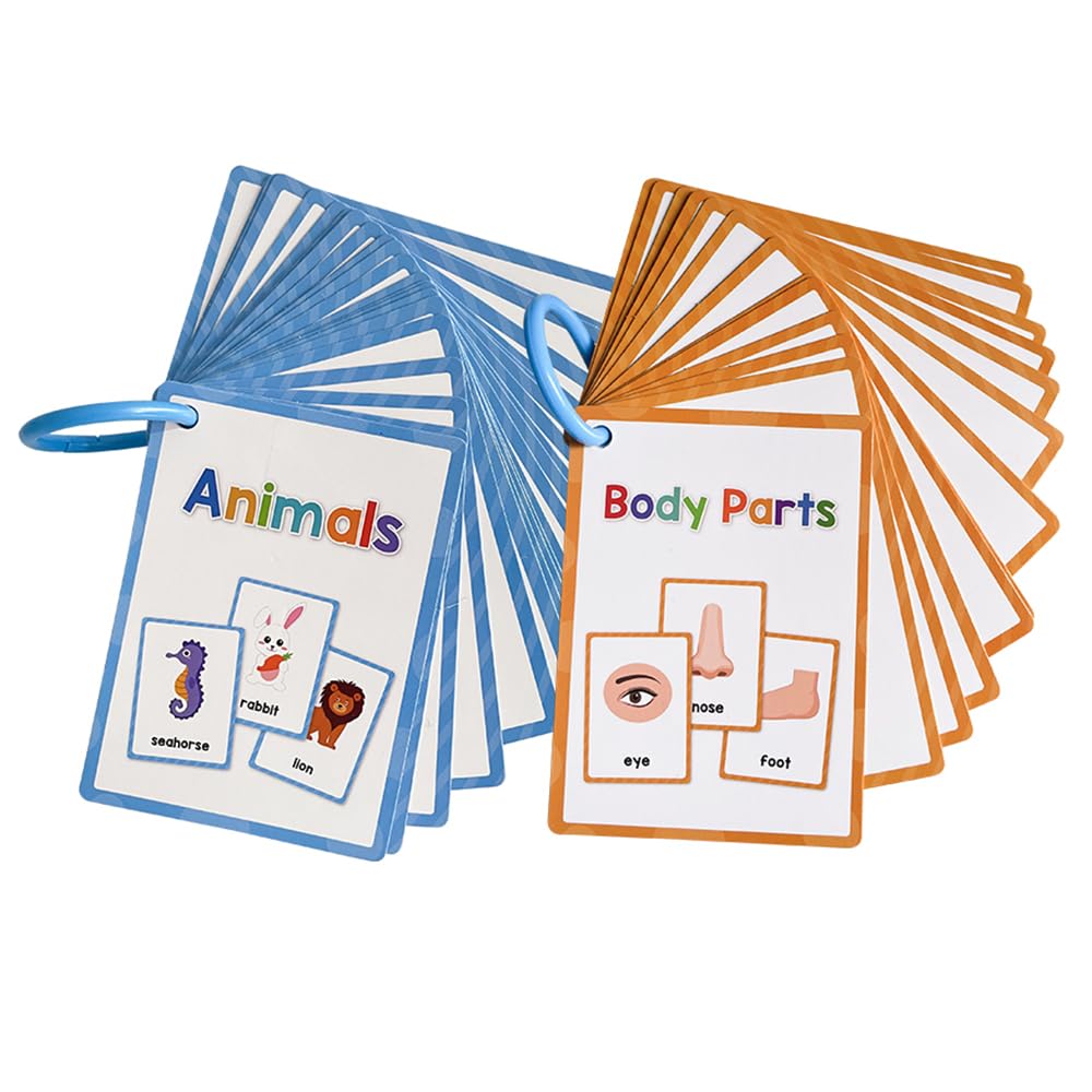 Lilias Body Parts & Animals English Words Double-Side Learning Flash Cards, Homeschool Preschool Kindergarten Teaching Aids, Classroom Supplies, 40 Cards in Set