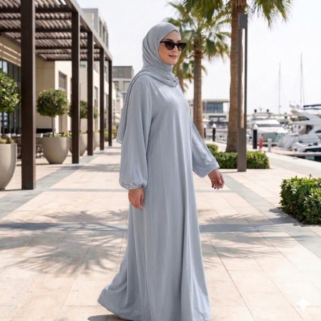 Abaya Femme Verte avec Hijab Intégré, Tissu Opaque et Fluide, Taille Unique (S au XL), 145 cm, Fabriquée en France