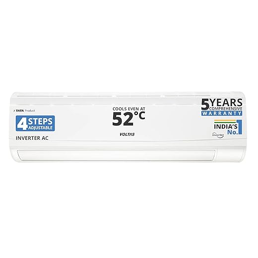 Voltas 1.5 ton 5 Star, Inverter Split AC (Copper, 4-in-1 Adjustable Mode, Anti-dust Filter, 185V Vectra CAR, White)