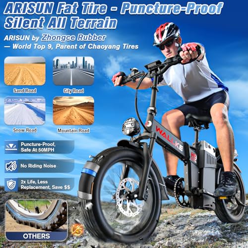 Image of Wallke H9 Ultra 5000W Electric Bike with 2640Wh Power Hub, 48V 55Ah Removable Battery, 105NM Torque & 40MPH Fast Ebike for Adults, ARISUN All Terrain Fat Tire for Camping Commute, UL2849 Certified
