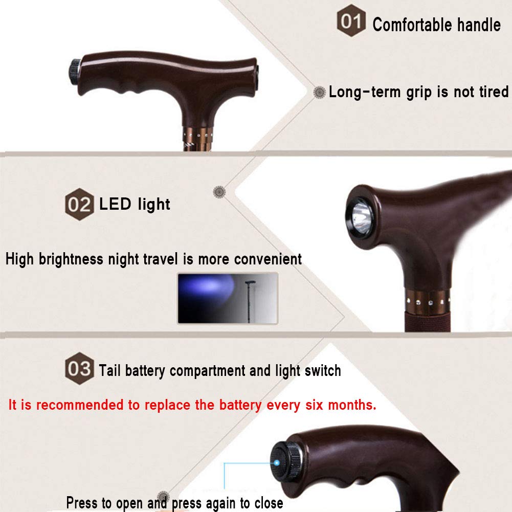 Bastón para Caminar con Luces LED, bastón de Aluminio Plegable, muletas telescópicas para Personas Mayores, Color Negro, Moderno Innovate