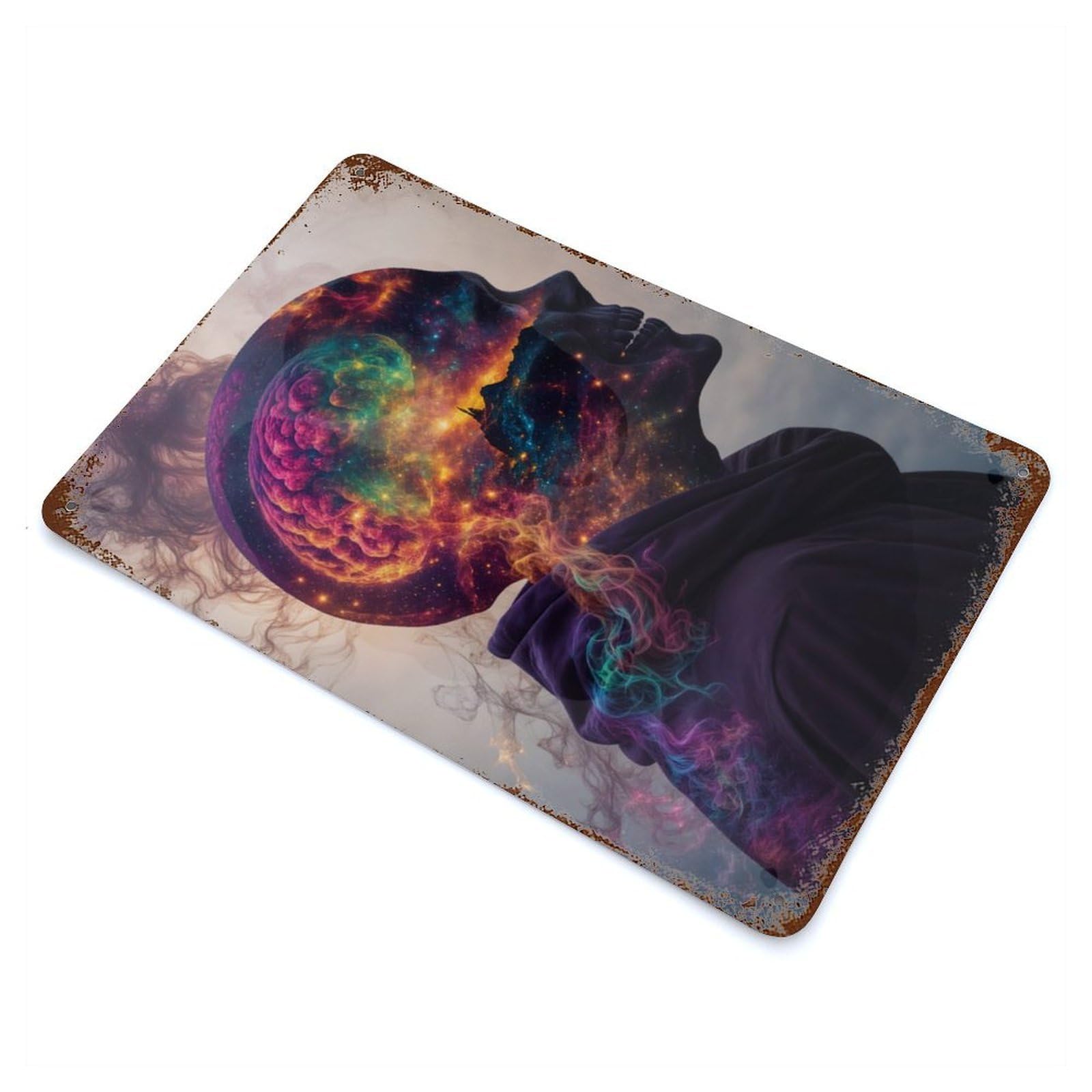 Distressed Metal Wall Sign Cosmic Mind Explosion 11.8"x7.9", Vintage Wall Decor for Garage, Bar And Workshop Decor