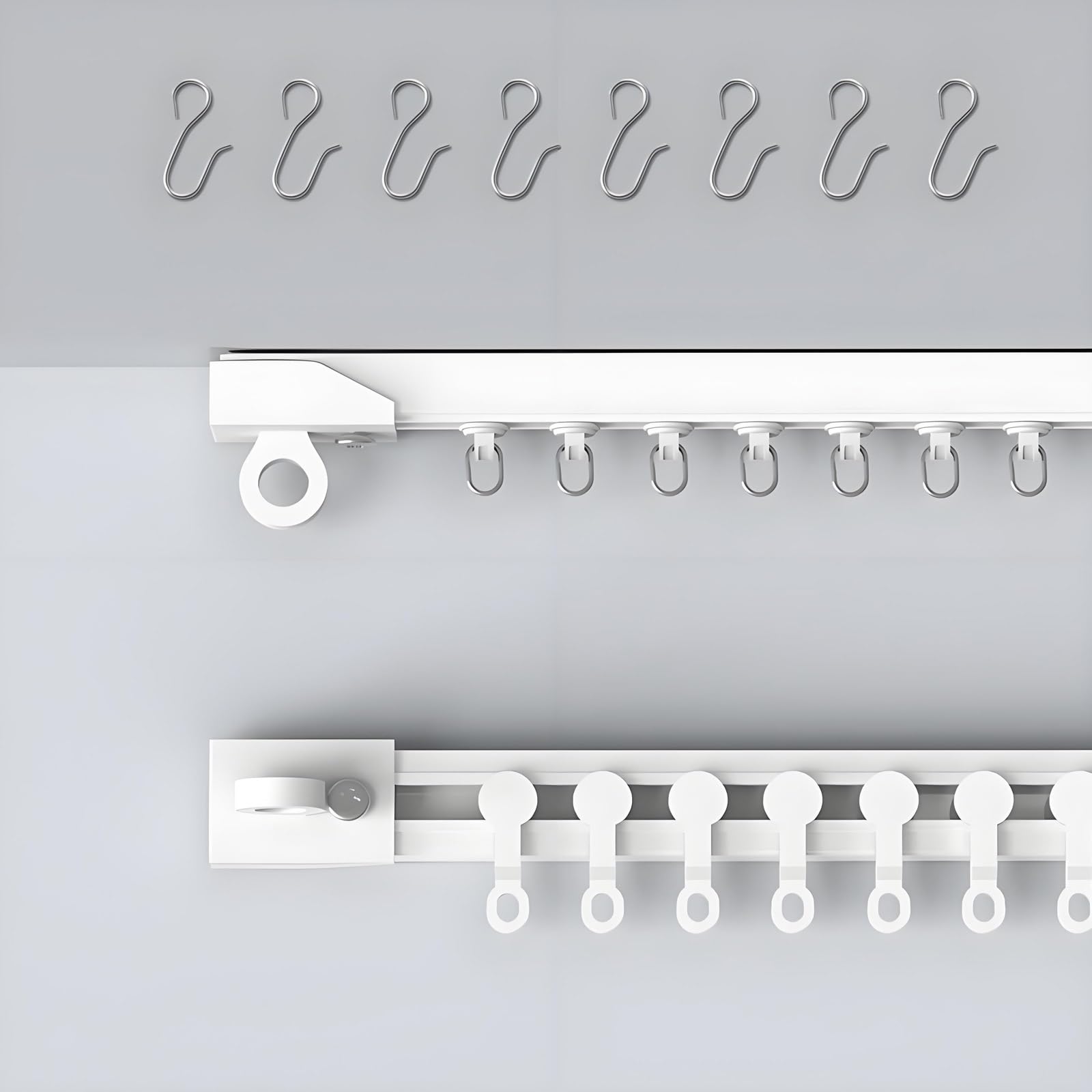 No Drill Curtain Track - Self Adhesive Ceiling Wall Mount Curtain Rail System, Silent Smooth Sliding Rod Set for RV Trailer Shower Room Dividers Office Home 1 1.5 1.6 2.4 2.5 2.80m(3.80m)