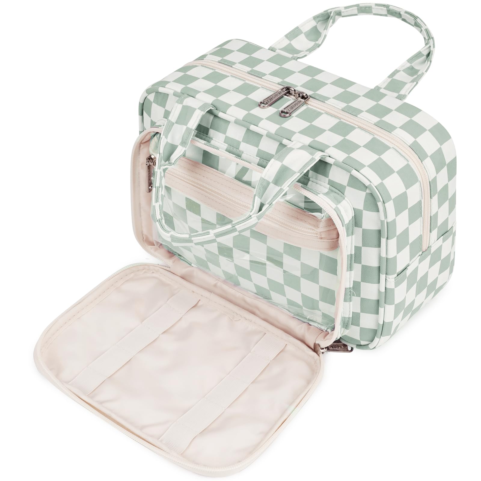 Narwey Large Travel Toiletry Bag for Traveling Women Cosmetic Makeup Bag Make Up Organizer Checkered Travel Bag for