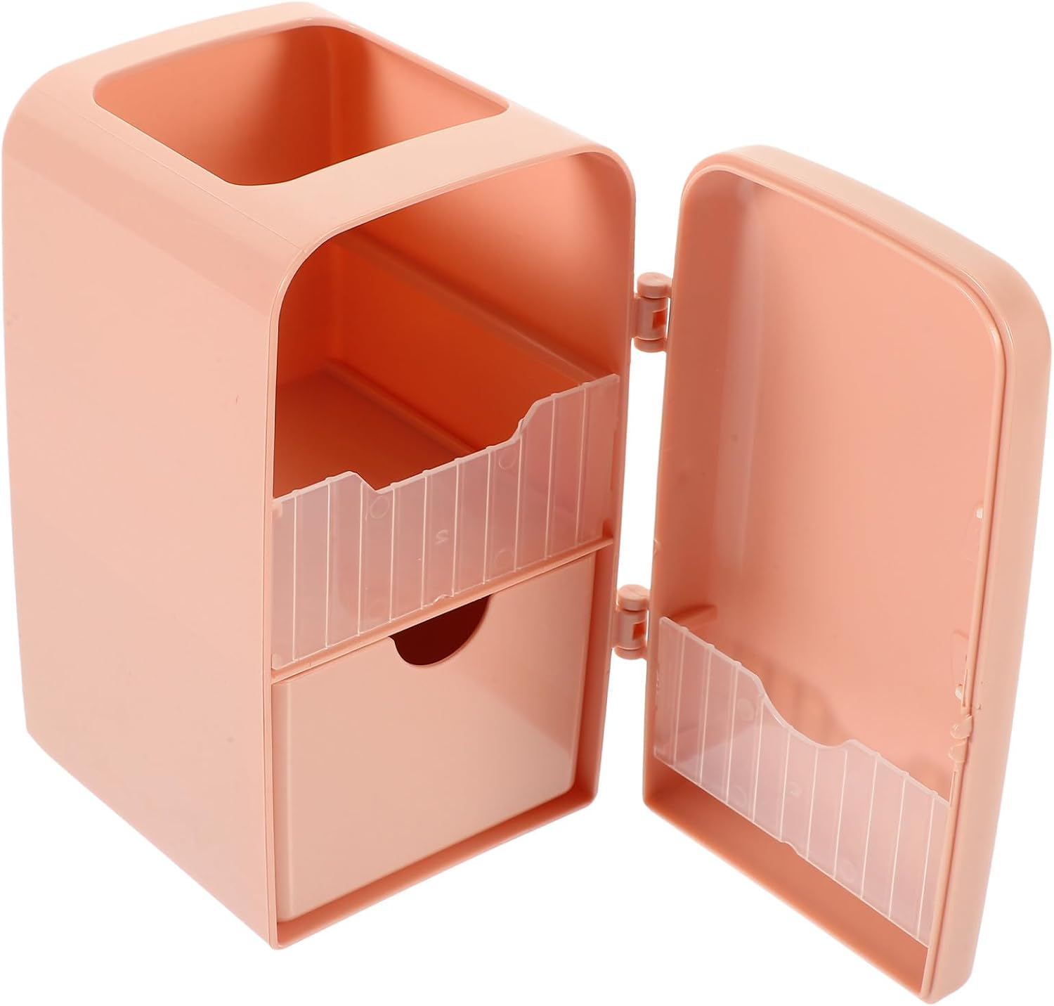 BESTonZON Cute Large Capacity Pen Holder with Fridge Shape, Pink Desk Pencil Organizer and Makeup Brush Storage Cup for Office and Classroom Use