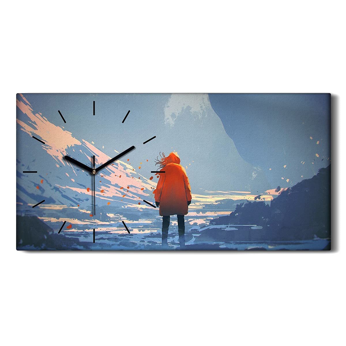 Horloge sur Toile 60x30cm Coloray Femme dans la Vallée de la Montagne Art Mural