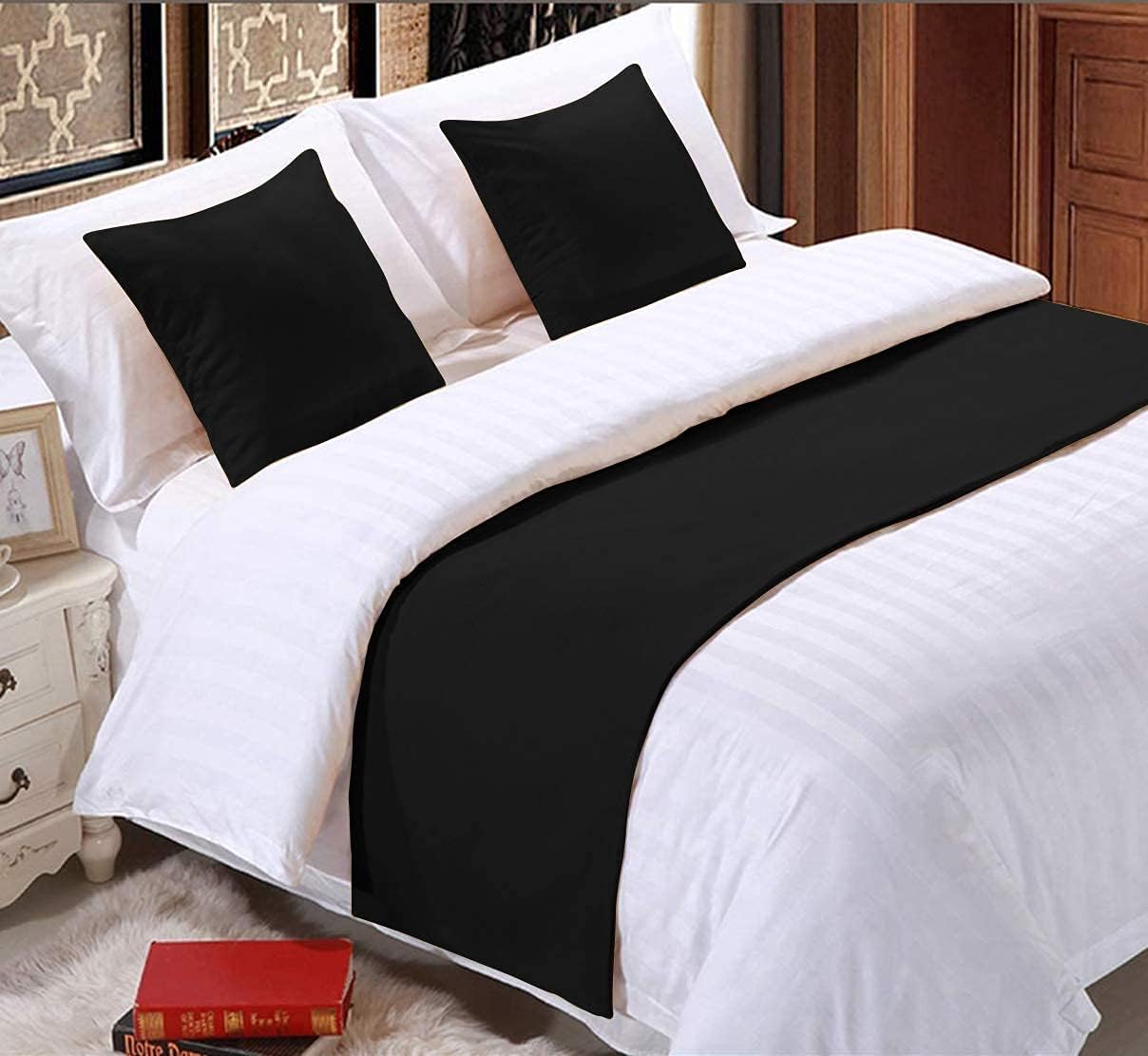 1 Piece 20" Bed Runner Scarf 400 Thread Count Solid Protector Slipcover Decorative Bed Scarf 87" x 20" (Full XL, Black)