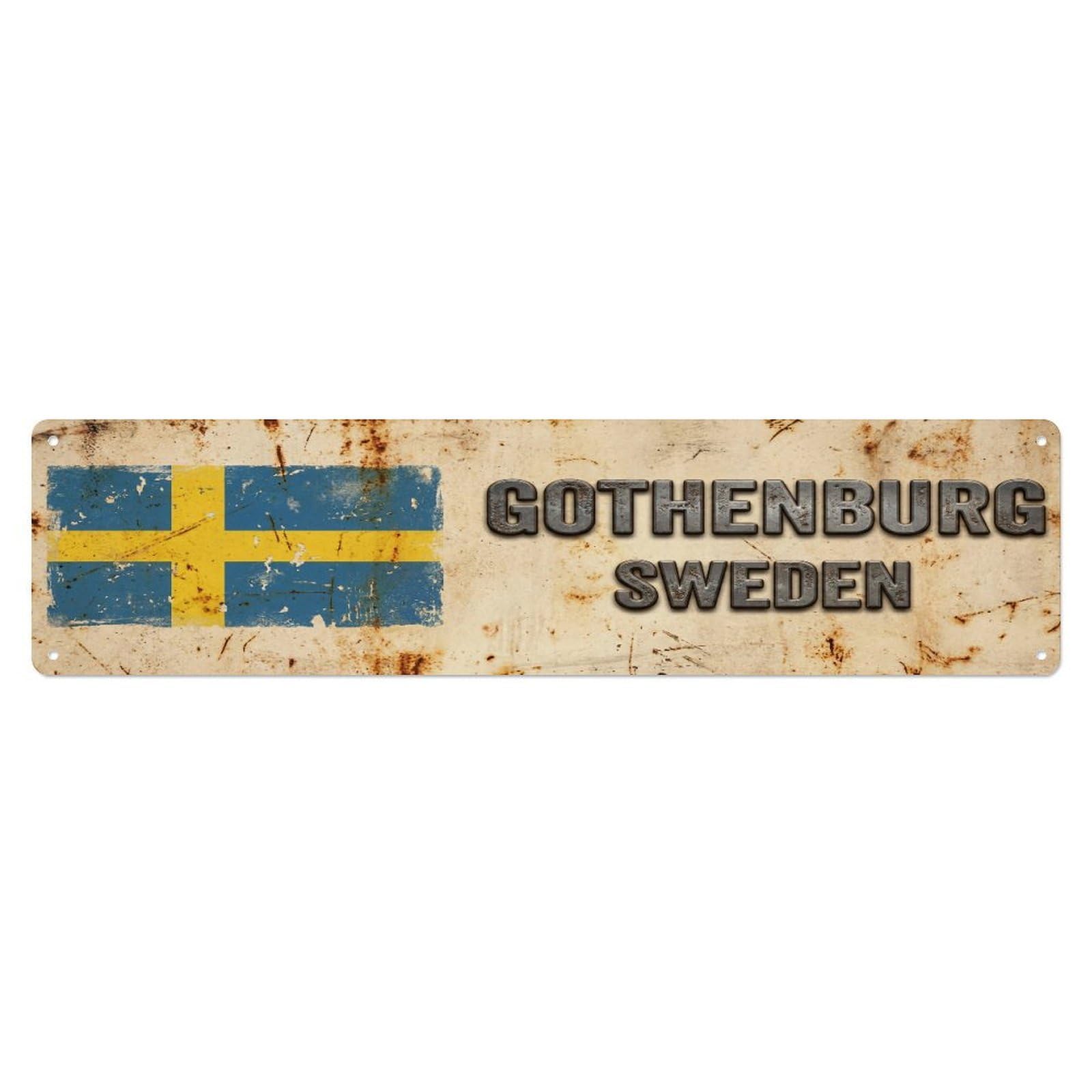 Metal Tin Sign Vintage Gothenburg Sweden Flag Decor Rustic Travel