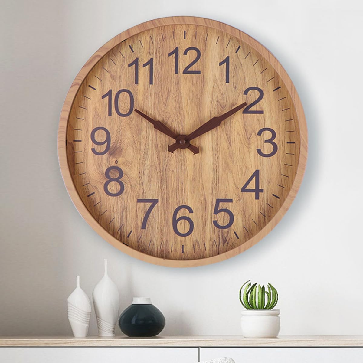 Lautlose Wanduhr mit Holzmaserung 12 Zoll für Wohnzimmer