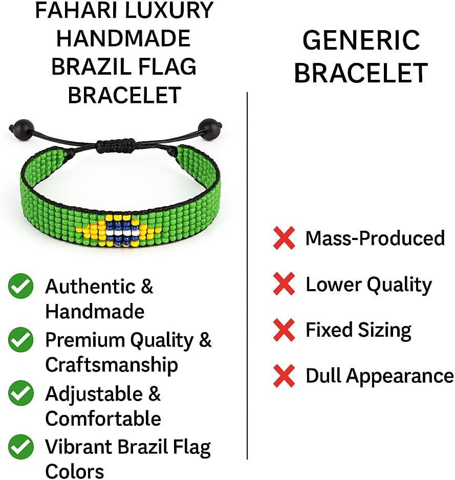 FAHARI Brazil Flag Bracelet: Handmade, Adjustable Beaded & Unisex Wristband - Image 3