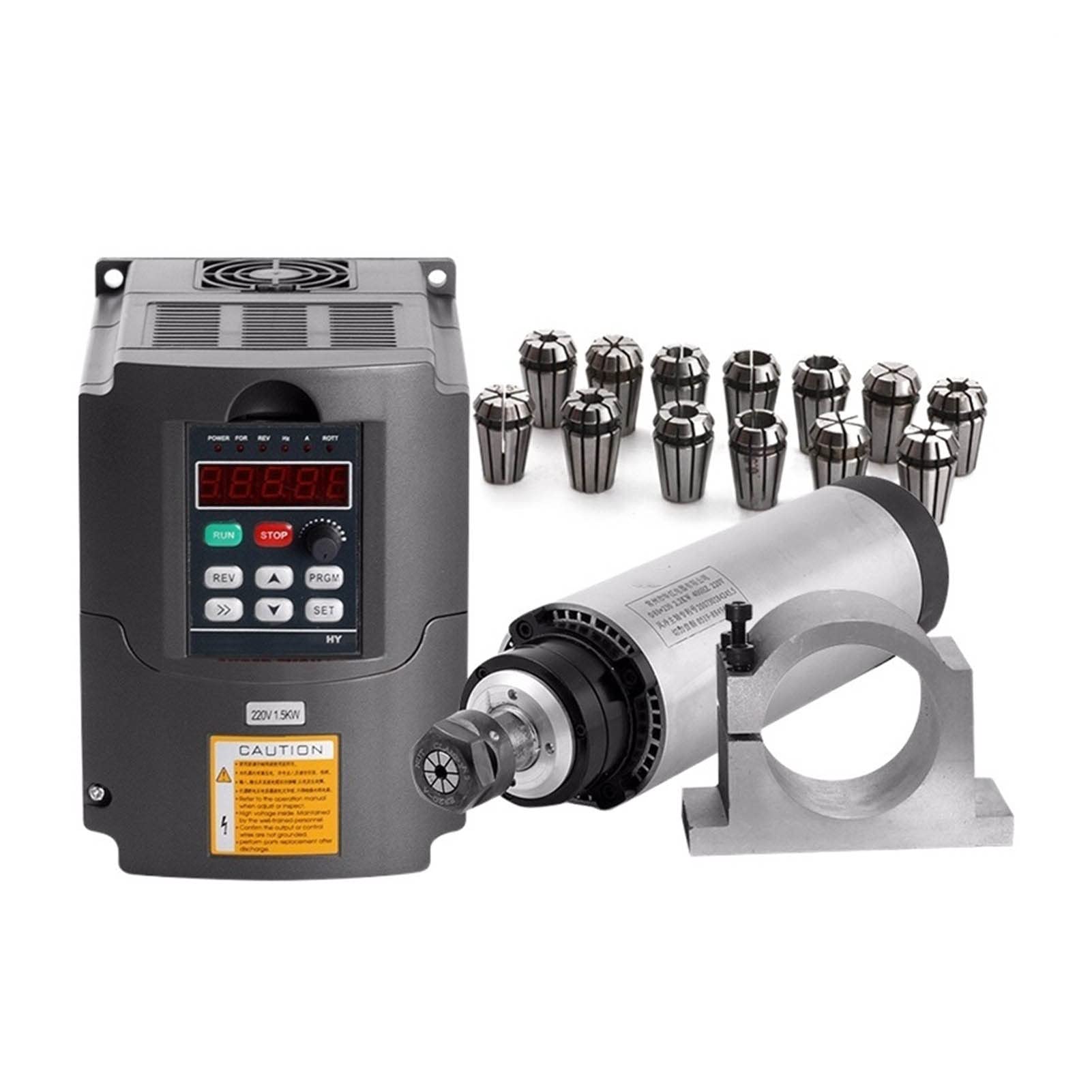 CVFRDD CNC Spindle Motor Kit 1.5KW CNC Router Spindle Motor Kit 0-24000RPMAir Tool Milling Machine 220 Interver + ER16(1-10mm) + 80mm Clamp
