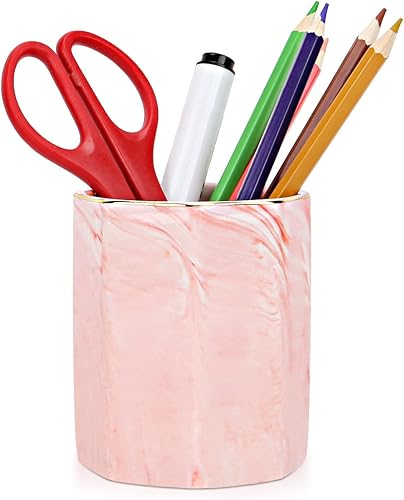 BARUHARI Soporte para bolígrafos, taza decorativa de cerámica para lápices y brochas de maquillaje, accesorios de papelería, organizador de