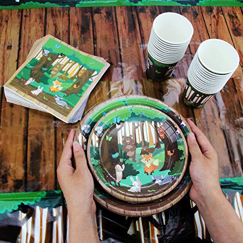 102 Piece Woodland Animals Party Supplies Set Including Banner, Plates, Cups, Napkins, Tablecloth, Serves 25