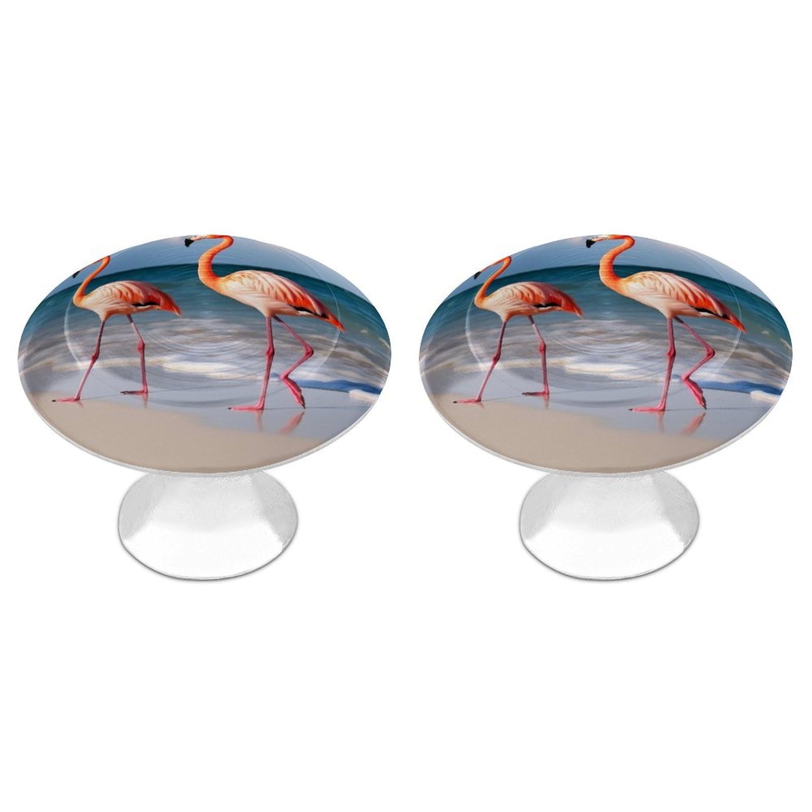Fekiloot White Flamingo On The Beach Cabinet Knobs For Kitchen Ornament, Round Zinc Decorative Drawer Pulls For Cabinets Trendy, Dresser Drawers Pulls Bathroom Dresser Knob With Screw