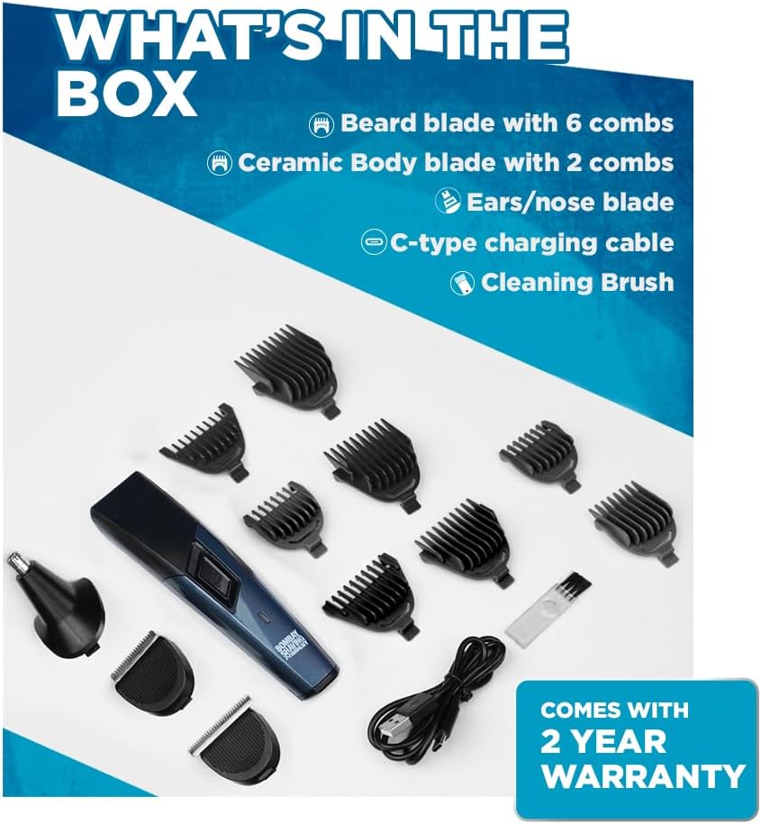 Bombay Shaving Company 11 in 1 Trimmer Men All in One Full Body Trimmer for Men 90 Min Charge time 90 mins Run time Type C Charging Power Groomer (New Model), Blue