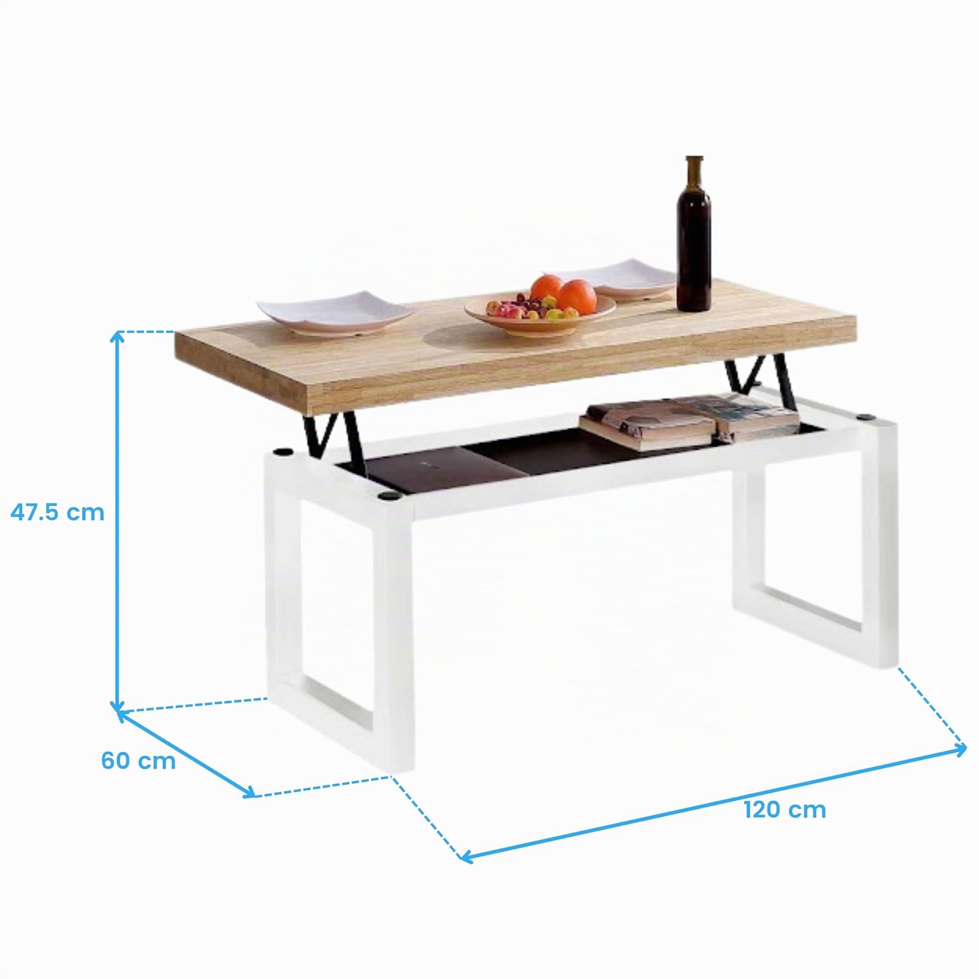Miroytengo Mesa Centro Elevable Street Nórdico Roble Nordish Y Blanco 120x48x60cm Comedor