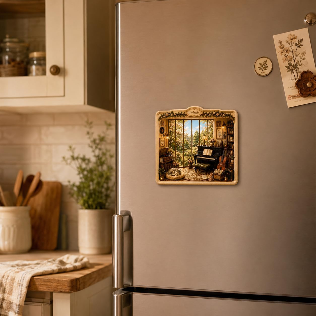 Piano Music Room 3D Resin Relief Fridge Magnet, Miniature Room Scene Decorative Refrigerator Magnet for Fridge, Locker, Cabinet image 2