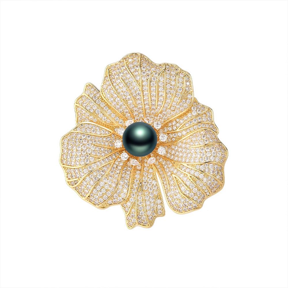 Black Tahiti Pearl Brooch Broches Jewelry For Women Fashion Christmas Gifts Wife Mom Girlfriend, Anniversary Birthday Fine Jewelry Gifts for Her