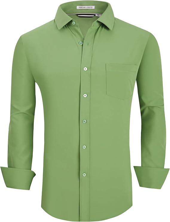 Alex Vando Mens Dress Shirt Wrinkle Free Regular Fit 4-Way Stretch Button Down Shirts