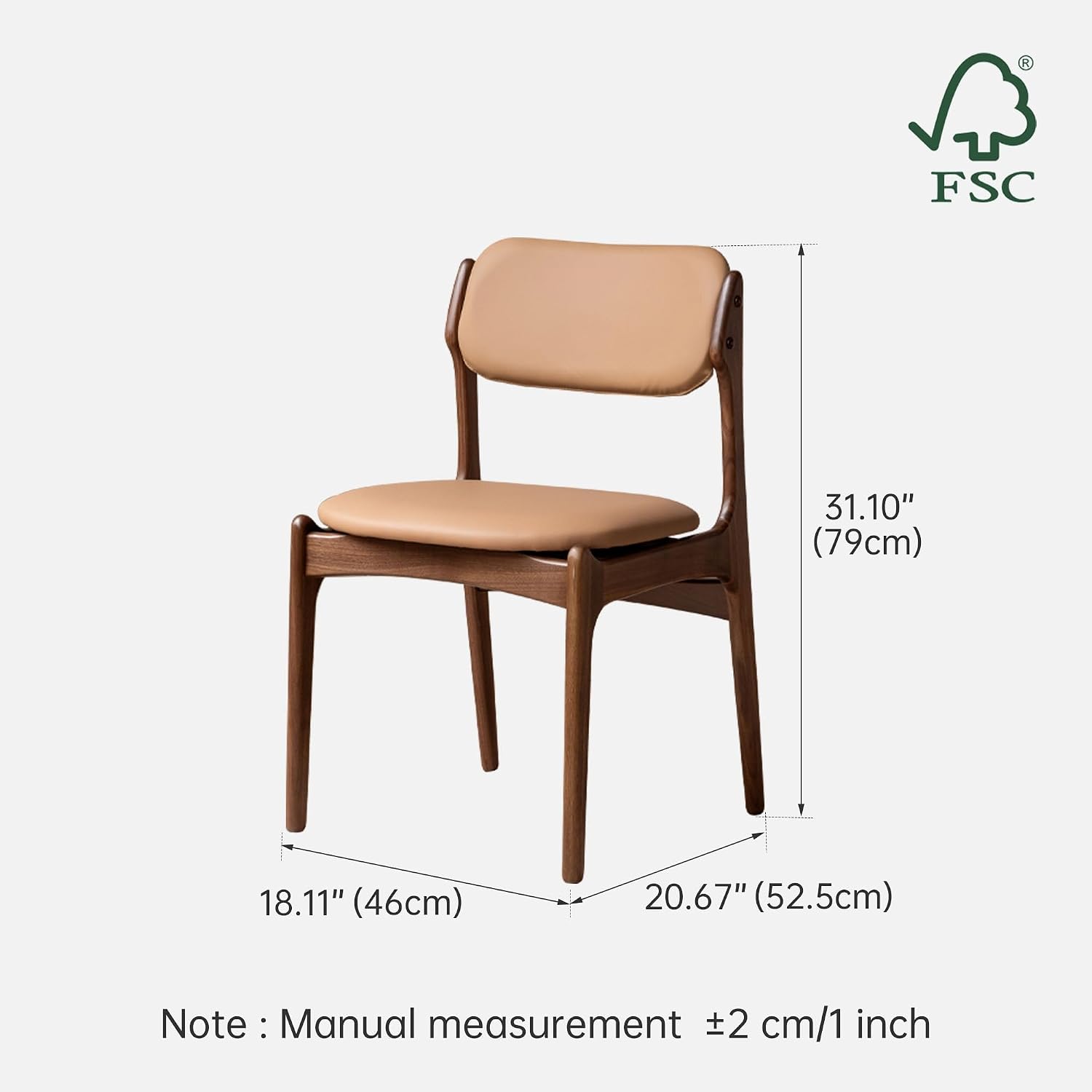 Black Walnut Soild Wood Dining Kitchen Chair, Modern Leather Upholstered Kitchen Chair with Curved Backrest, No Assembly Required for Dining Room, Living Room, Study,1pc