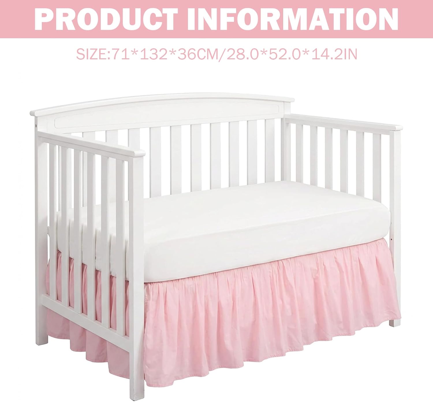 Crib Bed Skirt 28 x 52 9 inch Baby Crib Skirt with 14 inch Ruffle Drop Polyester-Cotton Cribs Dust Ruffle for Boys Girls Nursery Toddler Bed Style 1, Ornaments de Jardin