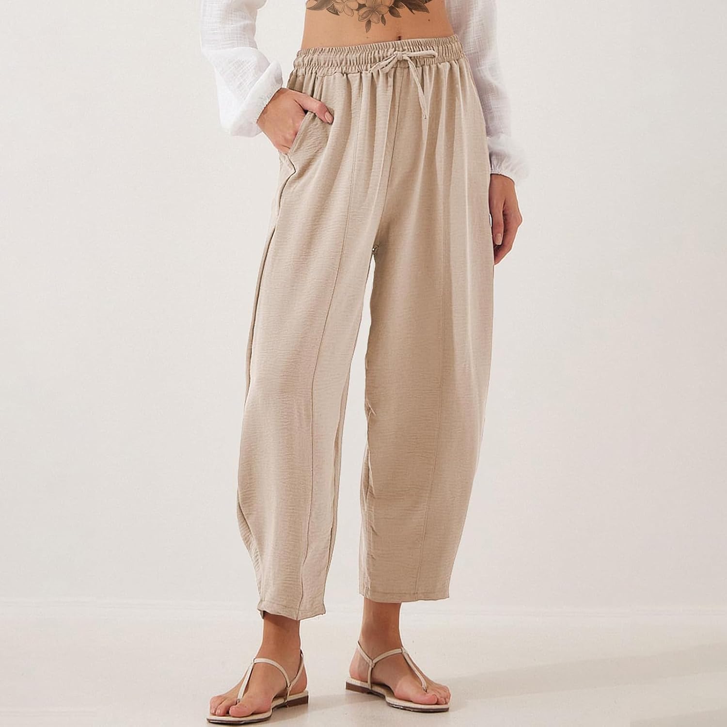 Loose Pants for Women Business Casual Retro Plus Size High Waist Boho Soft and Comfy Trousers with Pockets - Image 3