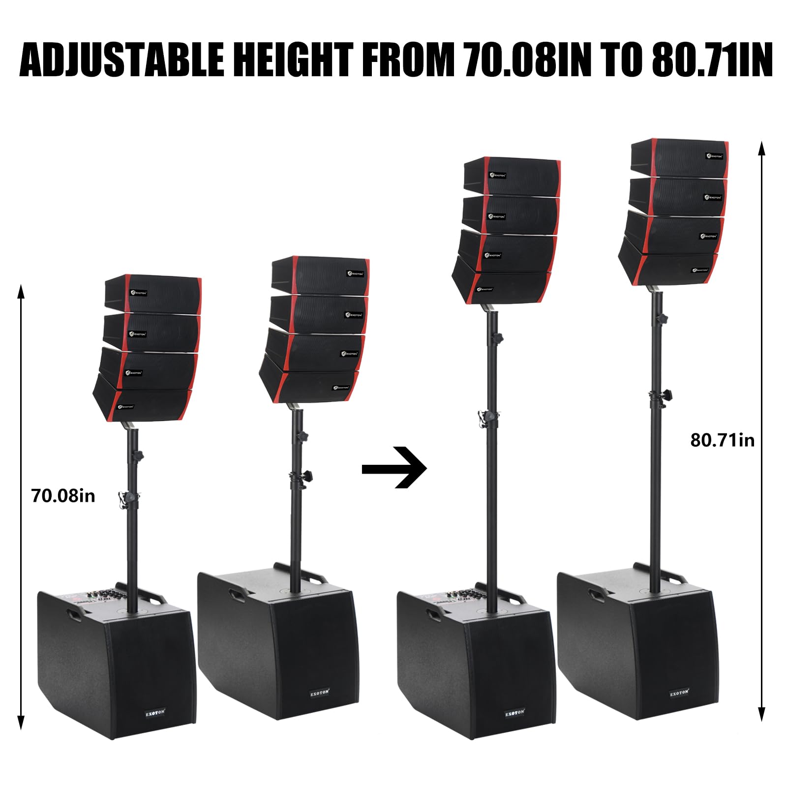 EXOTON LVP-212 12-inch Active Line Array System,3000w Professional Bluetooth PA Speaker，2 Subwoofer and 8 line Array Speakers,USB/SD Card,Remote Control,5-Band EQ(Wood Subwoofer)