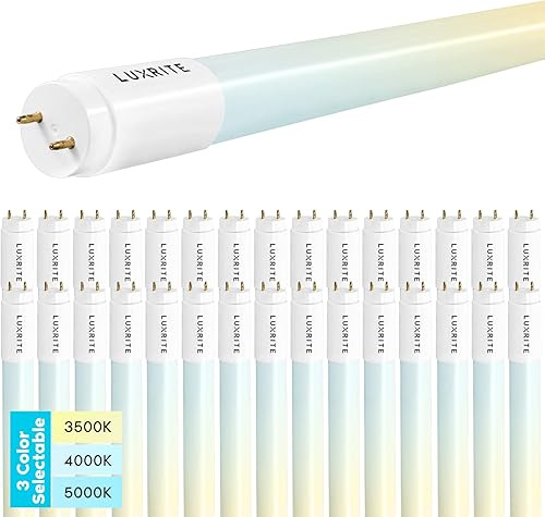 LUXRITE Paquete de 30 tubos de luz LED T8 de 4 pies, tipo A+B, 18 W  32 W, 3 colores 3500 K  4000 K  5000 K, alimentación de extremo único y doble,