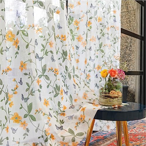 Urban Space Printed Sheer Curtains for Door 7 feet, 35-40% Light ...