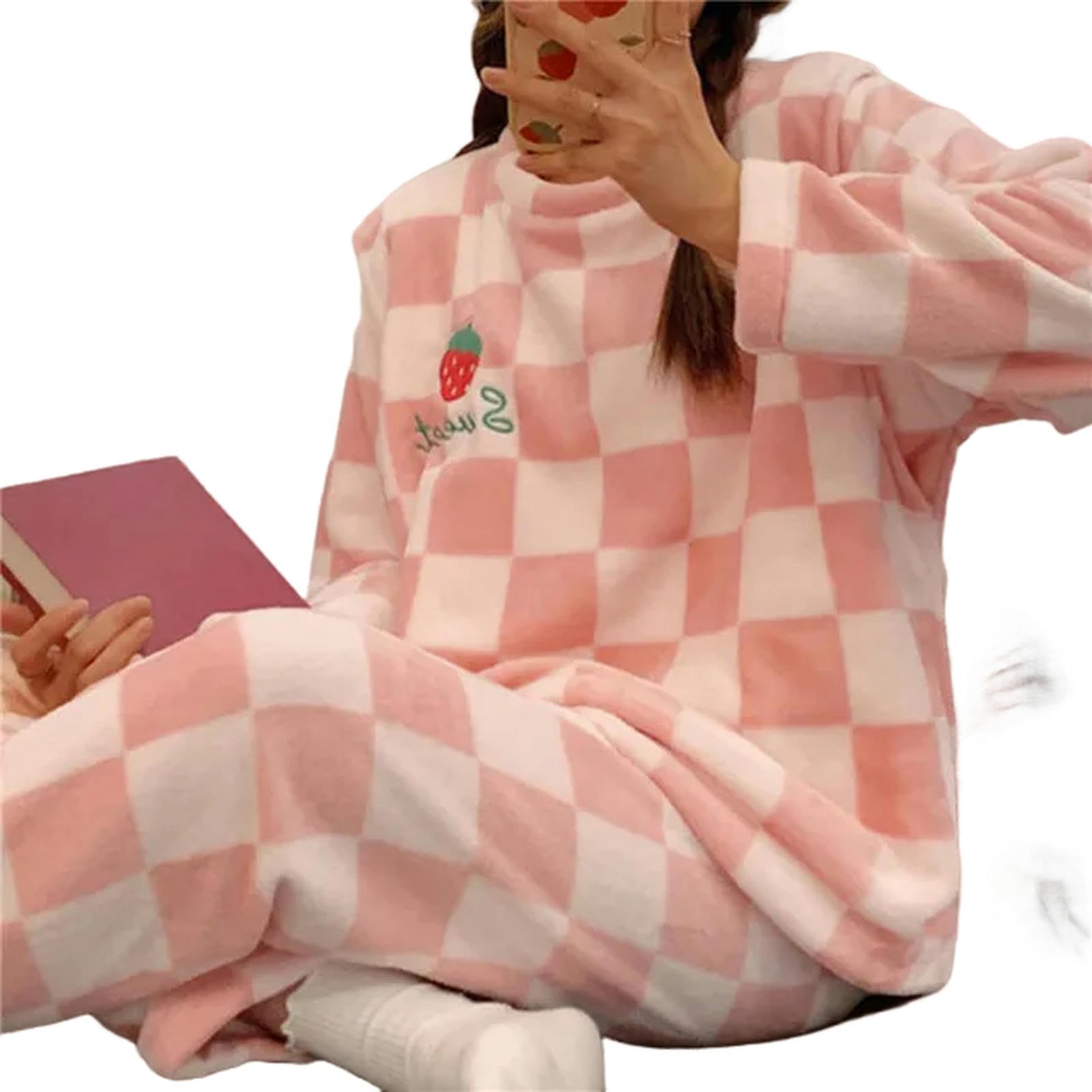 MdybF Pijama Mujer Mujeres Pajamas Sets Autumn Winter Winter Cálido Espeso Homewear De Manga Larga Cartoon Sleepwear Pajamas Traje