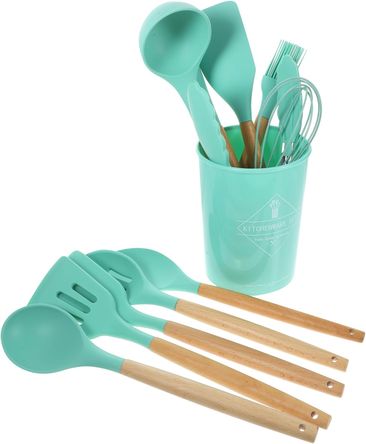 Silicone Kitchenware Set Wooden Handles Baking Utensils for Cooking Easy Clean Home Restaurant