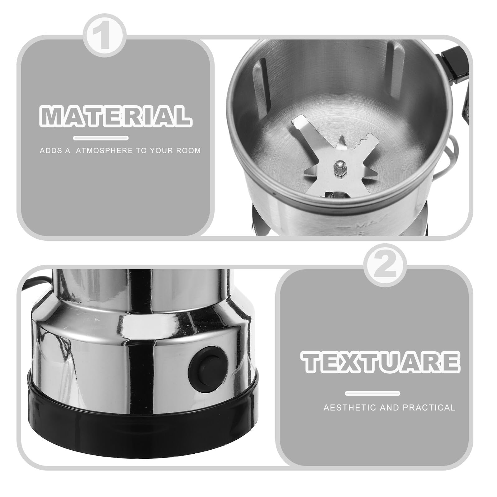 Macinatore Elettrico da Cucina in Acciaio Inossidabile Capacità 500ml e 6 Lame, Silenzioso e Facile da Pulire, per Cereali, Spezie e Chicchi di Caffè