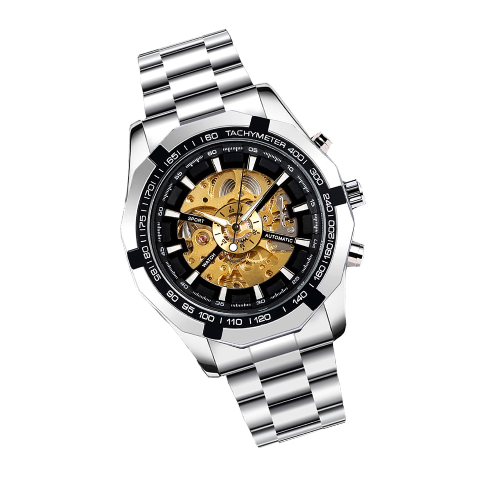 Reloj Mecánico Esqueleto Automático Luminoso para Hombre de Negocios | Aleación de Zinc, Resistente al Agua, Gran Aguja, Estilo Elegante, Ocasión, 1 Pieza