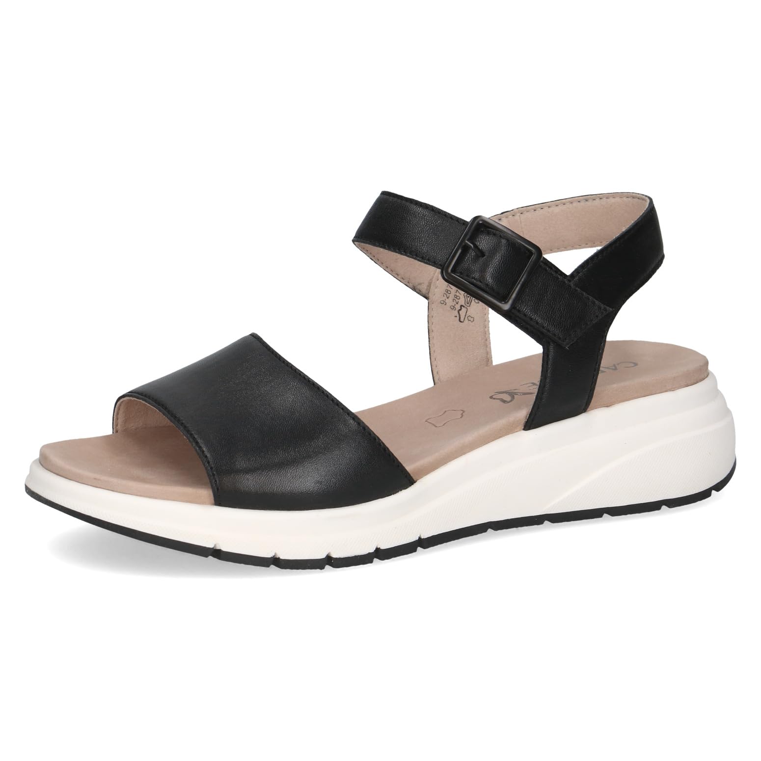 Caprice women's flat sandal in leather, Black (BLACK NAPPA), 7.5 UK