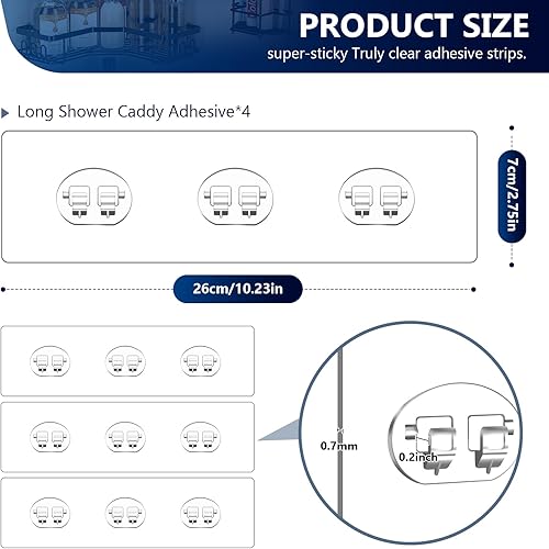 Miniatura 2 de Paquete de 4 adhesivos de repuesto para estante de ducha, ganchos adhesivos transparentes sin perforación con pegatinas, tira de gancho de pared