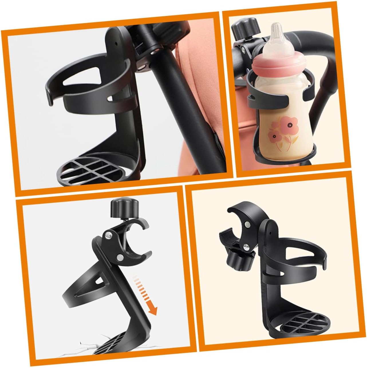 Stroller Cup Holder for Wheelchairs Bicycles and Walkers Multi-Angle Drink Holder for Water Bottles and Travel Mugs Accessory for Seniors and Parents