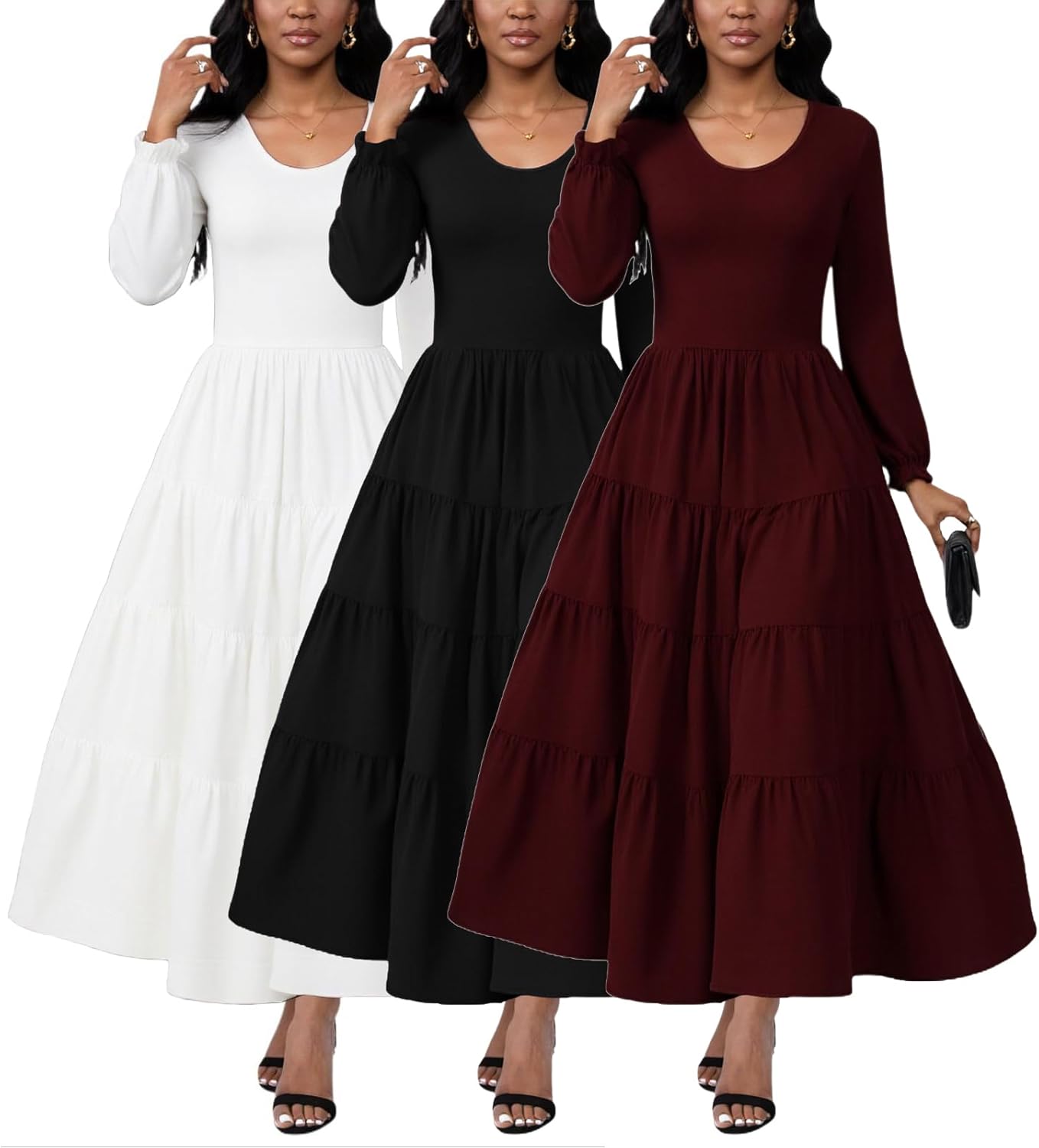 MsavigVice Women's Maxi Dresses Floral Printed Boho Casual V Neck Long Sleeve Elastic Waist Loose Floor Length Dress