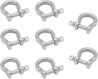 8pcs Screw Pin Anchor Shackle, Stainless Steel M5 Bow Shackle, 3/16 Inch D Ring Clevis Shackle, Anchor Shackle with Screw Pin for Chains Wirerope Paracord Outdoor Camping